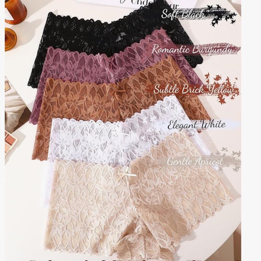 Nude lace panty set 5 pairs sexy boyshort 420 ganja leaf print lingerie beige